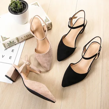 

2019 autumn new fashion simple solid color high heels women suede comfortable pointed toe casual high heels