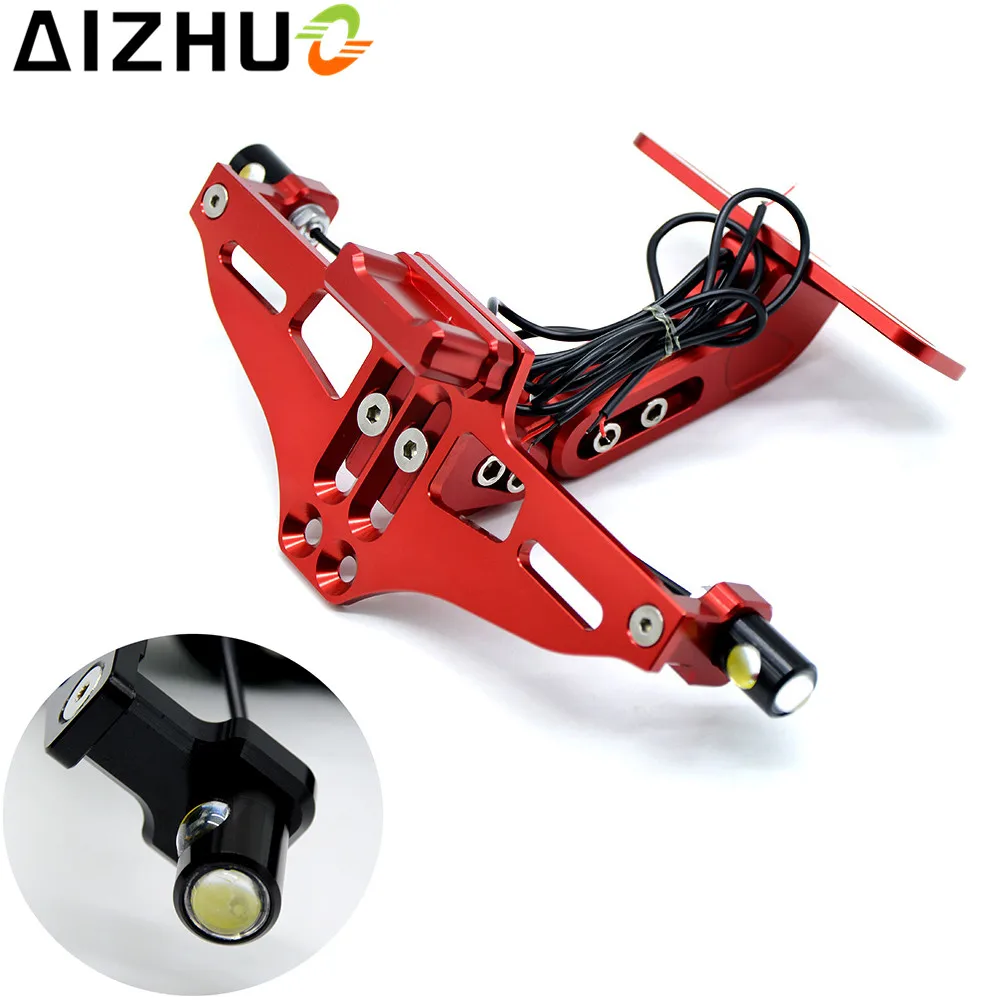 Universal Motorcycle Registration License Plates Holder With Led Light Motorbike CNC Aluminum Number Plate For Honda Suzuki KTM