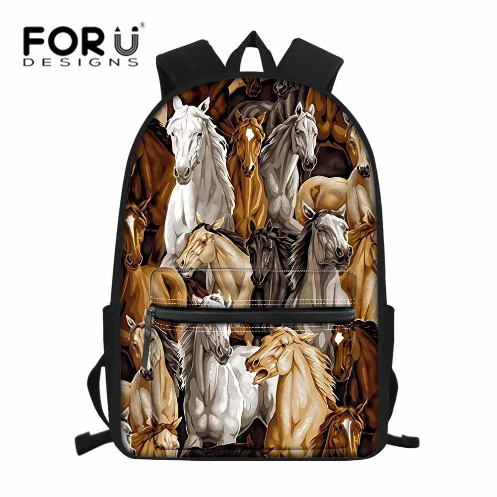FORUDESIGNS/3D брезентовые школьные рюкзаки с принтом Crazy Horses, большой рюкзак на плечо для мальчиков и девочек, ортопедический рюкзак, непромокаемый рюкзак