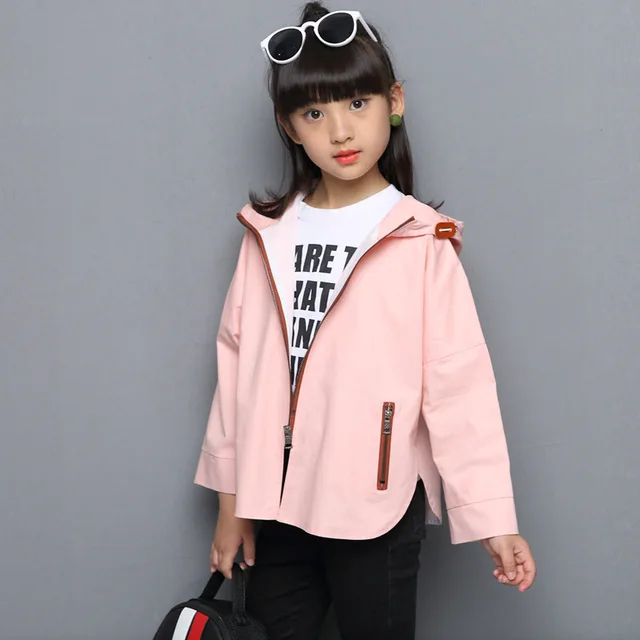 2019 Baby Girls Windbreakers Pink Green Kids Hooded Loose Jacket Coat Children Autumn Clothes