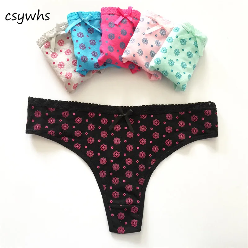 

CSYWHS 5pcs Thong Women's Cotton Panties Low Rise Sexy Briefs for Women Thong Lace Printing Underwear Intimate Products M L XL