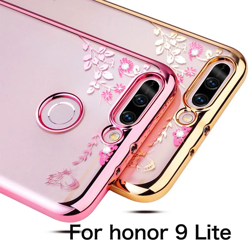 Чехол для Honor 9 Lite блестящий прозрачный чехол со стразами Huawei Мягкий бампер с