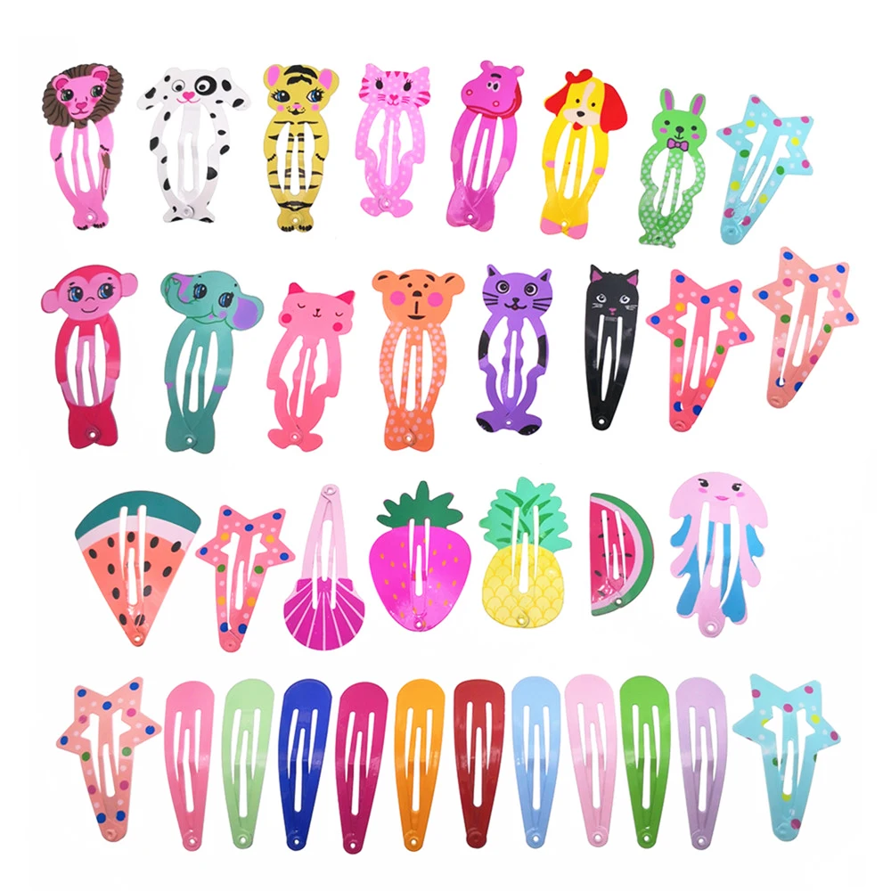

6 Pcs/Lot Animal Print Pattern Hair Clips Cartoon Metal Snap Clips Hairpins Girls' Hair Accessories
