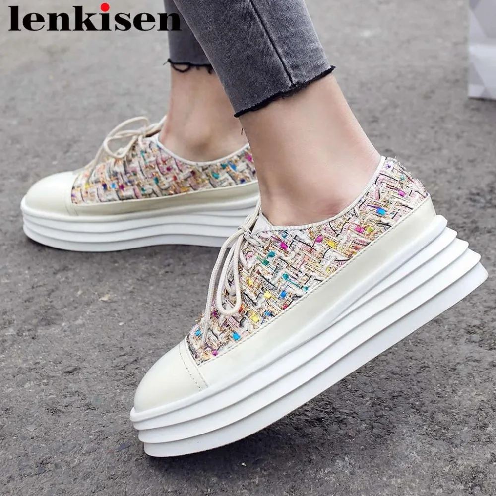 

2019 beauty girls retro mixed colors natural leather square toe thick med bottom loafers lace up sneakers vulcanized shoes L6f6