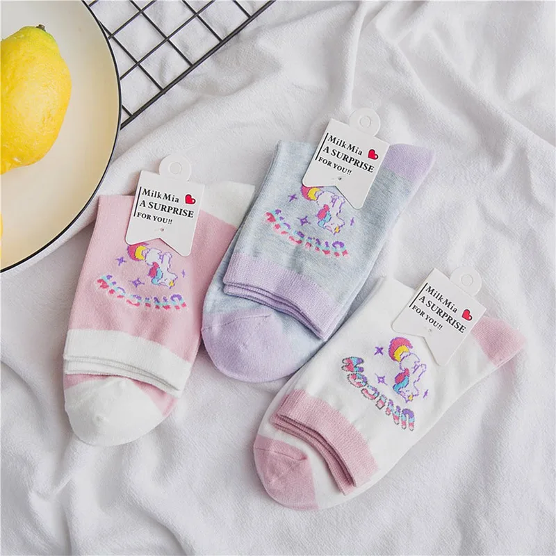 Кавайные носки с единорогом японский стиль женские Harajuku цветные хлопковые для