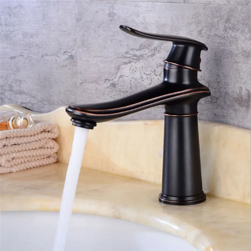 

Bathroom Basin Faucet Black Oil Brushed Bathroom Sink Faucet Single Handle Cold Hot Sink Mixer Tap Deck Mounted Basin Water Tap
