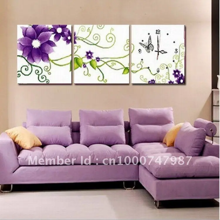 

Embroidery Package Free Shipping 2012 Latest style Top-Grade Triptych purple flower Clock Cross Stitch