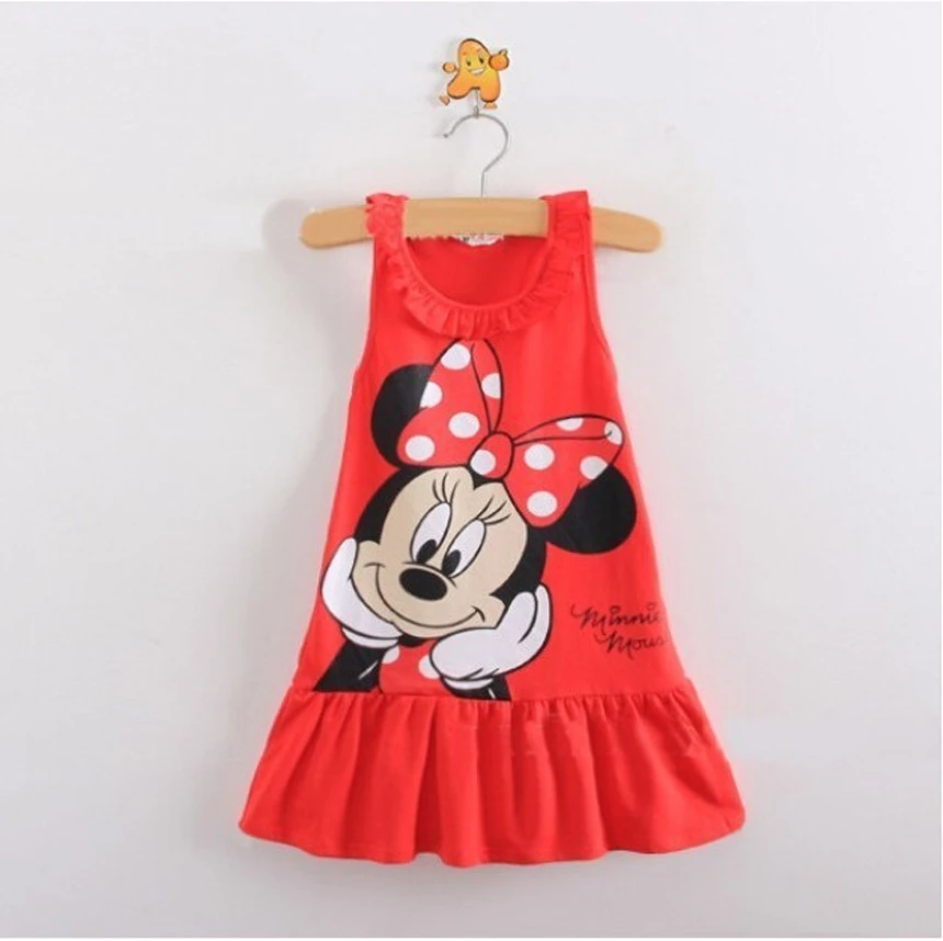 

Baby Girls Dresses Robe Enfant Summer Kids Girls Clothes Cute Minnie Cartoon Dress Lovely Cat Print Red Pink Nice Clothes