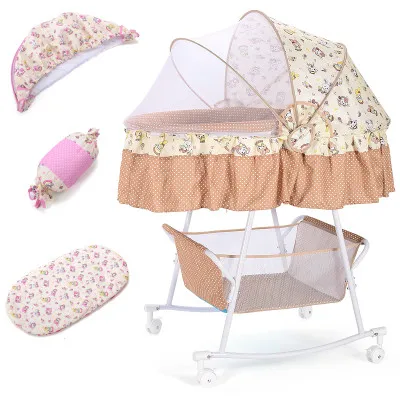 

Crib bed cradlenewborn shake bed with mosquito net multi-function pacify bb with roller sleeping baske