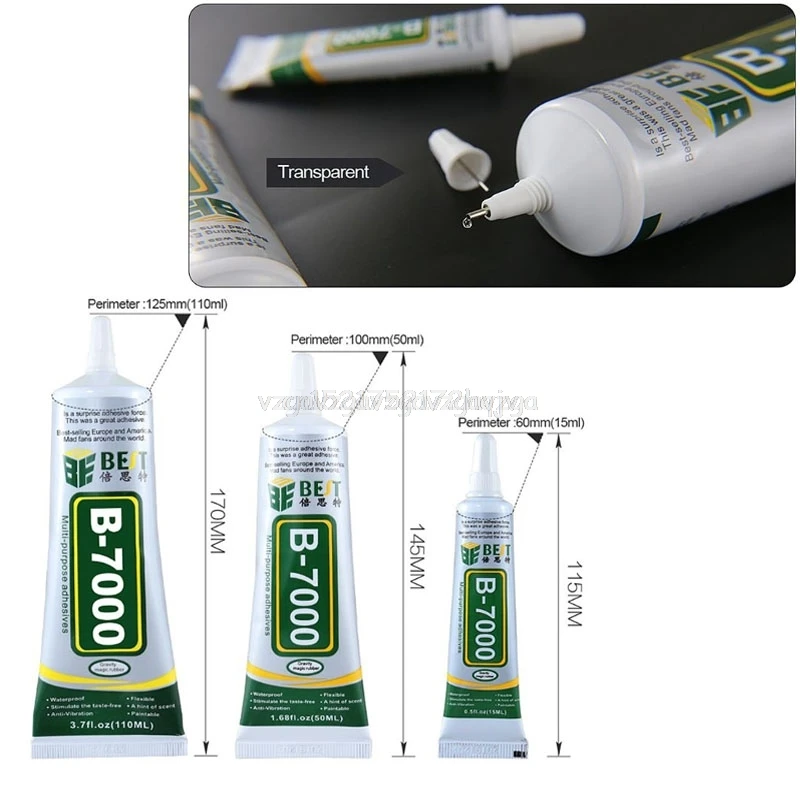 

B-7000 Transparent Glue Pin Head Adhesive Epoxy Resin DIY Crafts Glass Touch Screen Cell Phone Metal Rhinestones Painting N15