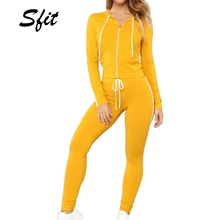 Sfit женский спортивный костюм с капюшоном, наборы с длинным рукавом, спортивные костюмы, повседневные толстовки и спортивные штаны для бега, однотонный спортивный комплект