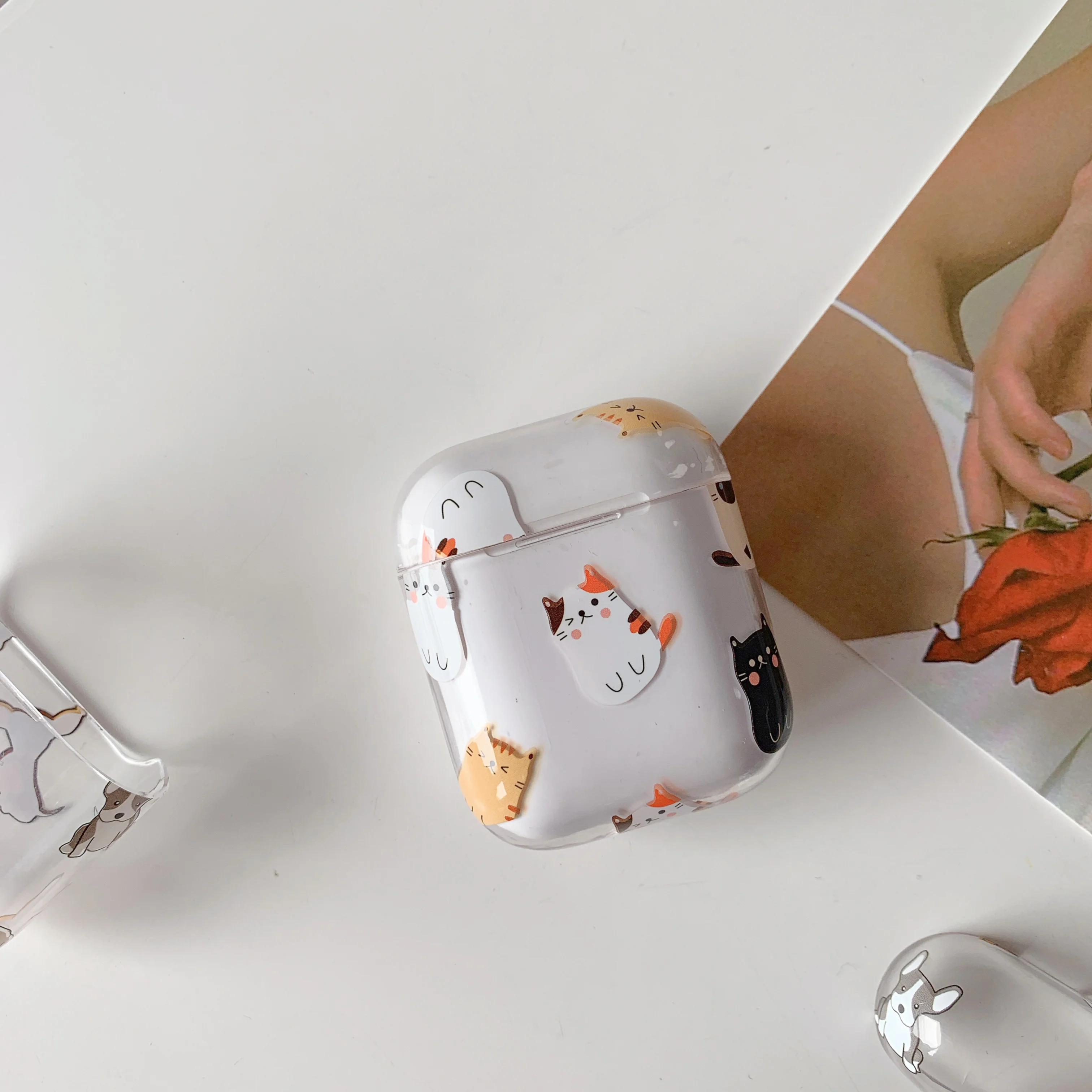

cute kawaii Transparent case for Airpods lovely Puppy little dog cat kitty kitten perfect design for Apple Airpods2earphone case