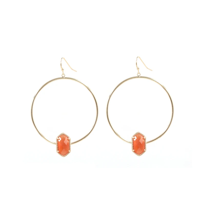 

2019 New Arrival Big Round Dangle Earring Small Oval Cats Eye Inlay Cooper Circle Drop Earrings Rose Gold Black Color