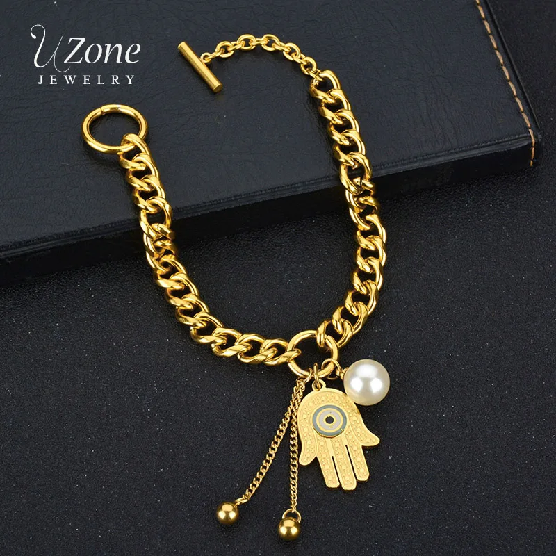 

Personality Luck Hand of Fatima Christian Jewelry Hamsa Hand Pendant Gold Color Stainless Steel Link Bracelets For Women Gift