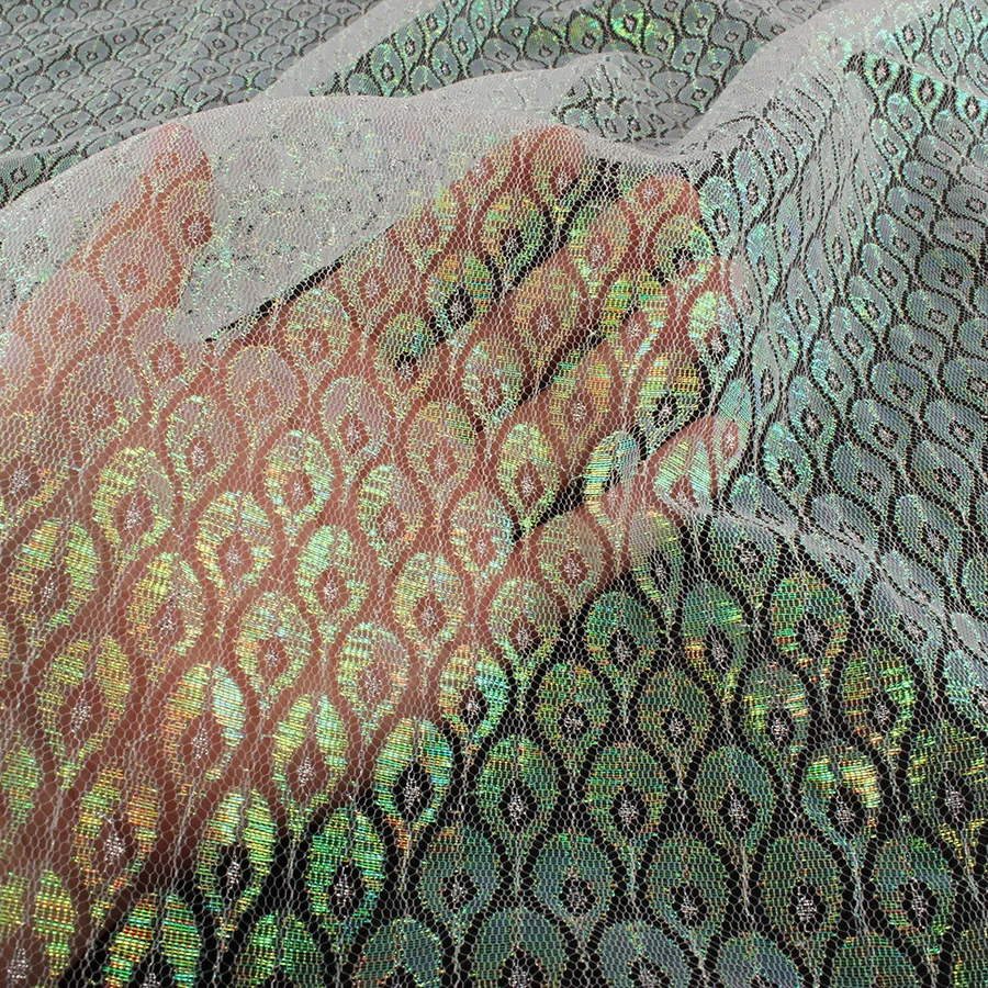 Переливающийся нейлоновый сетчатый материал Многоцветный Павлин перо стиль Летняя одежда свадебное платье