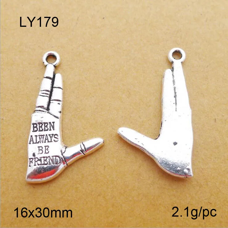 

25pcs/lot 16x30mm Zinc Alloy Antique Silver Finger Been Always Be Friend DIY Charms Pendants
