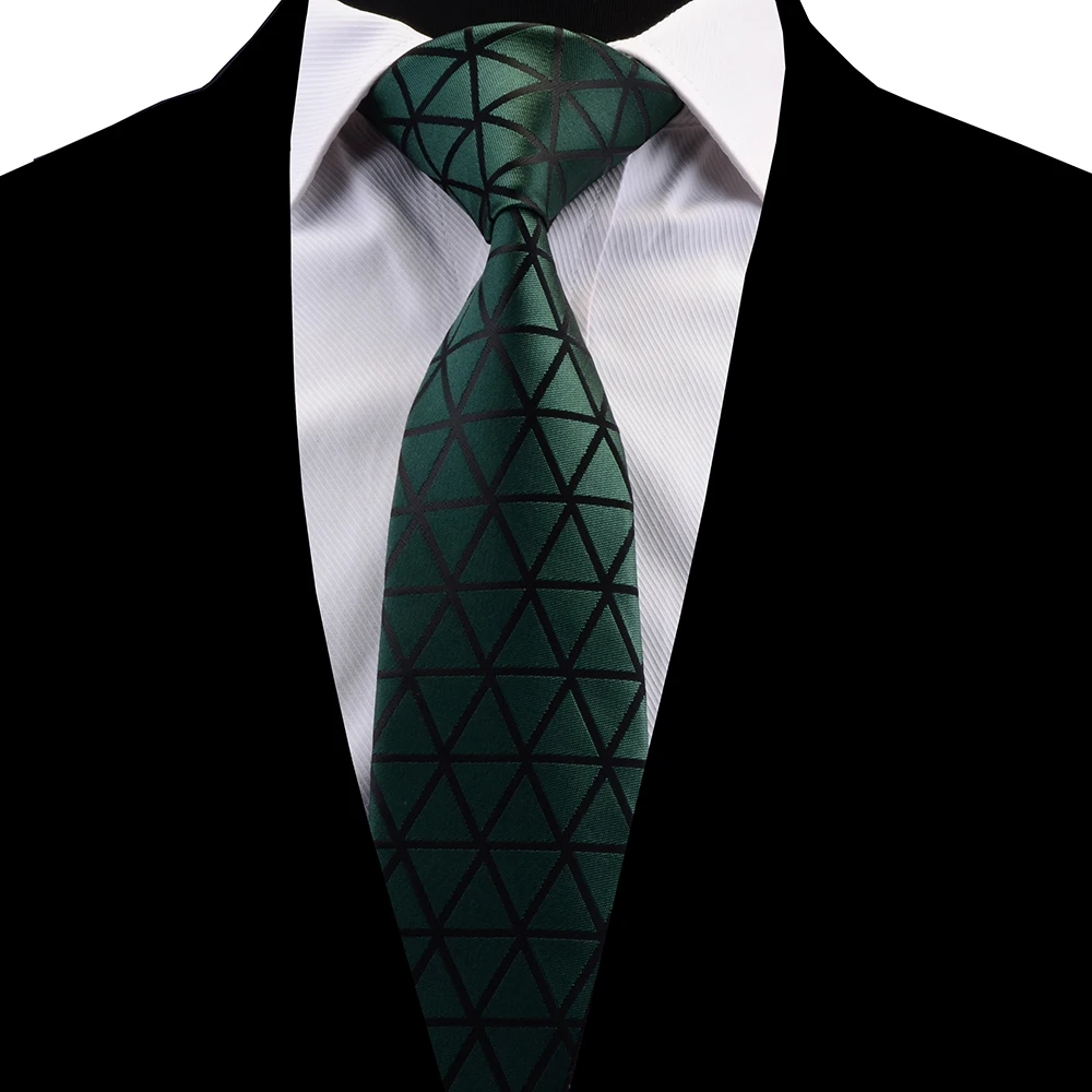 

Ricnais New Plaid Silk Tie 8cm Solid Necktie Triangle Pattern Mens Wedding Tie Jacquard Woven Formal Necktie Suit Business
