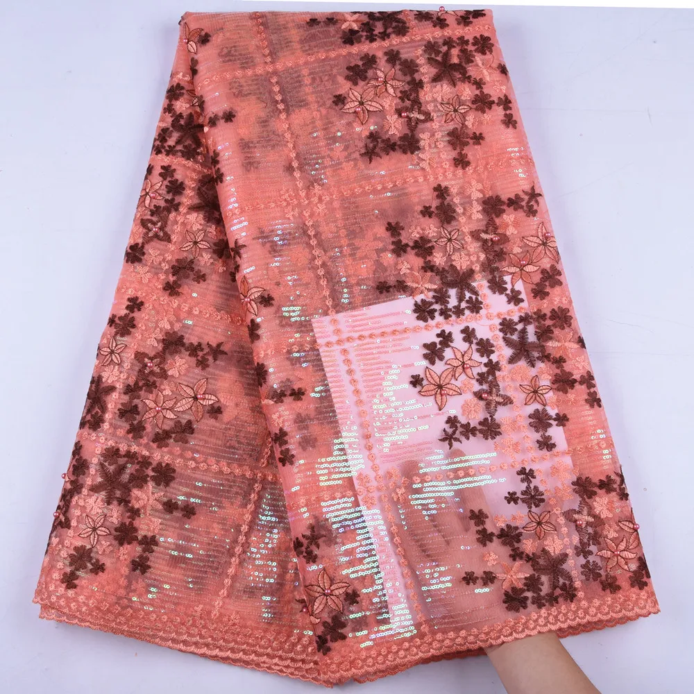 

African Lace Fabric 2019 High Quality Lace French Mesh Lace Fabric Sequins Nigerian Tulle Lace Fabrics For Wedding Dress Y1660