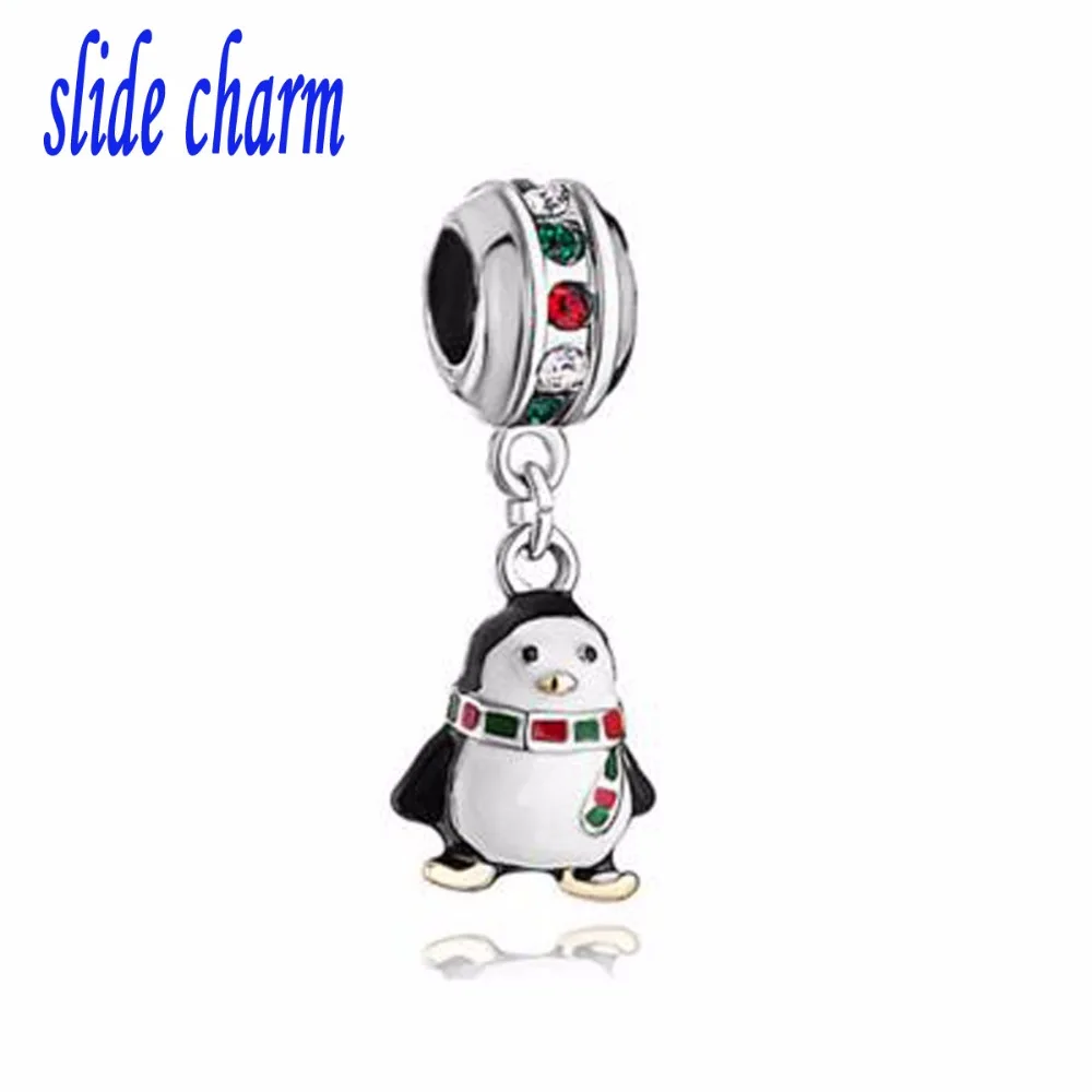

slide charm Free shipping drape enamel penguin charm beads fit Pandora bracelet mother lover Christmas gift 11