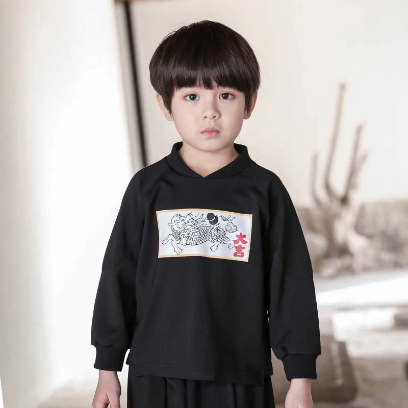 Тан династии ханфу древний костюм дети мальчик национальные костюмы дети Традиционный китайский народный танец платье костюмы DQS1667 - Цвет: black top