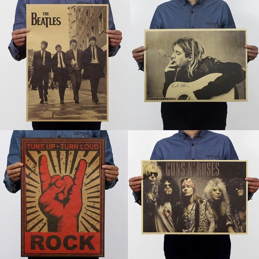 

Band Stars Picture Wall Decor 51.5*36cm Retro Music Rock Poster Festival Bar Cafe Vintage Wall Stickers Multi Pattern DIY