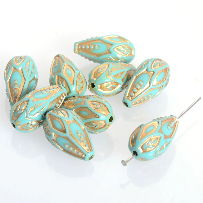 

New Arrival 80Pcs Vintage Inspired Ethnic Acrylic Antique Style Design Spacer Loose Teardrop Bead For Diy Jewelry Making