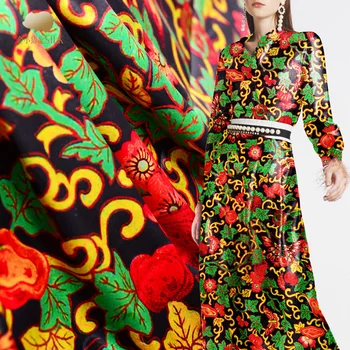 

Custom 108cm wide 19mm silk stretch satin new flower pattern digital inkjet butterfly flying spring and summer silk clothes fa