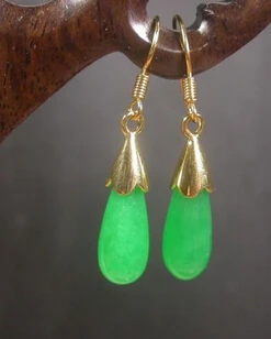 

hot sell new - wb001 Gold Plate CHINESE Green JADE Earring Earrings Dangle