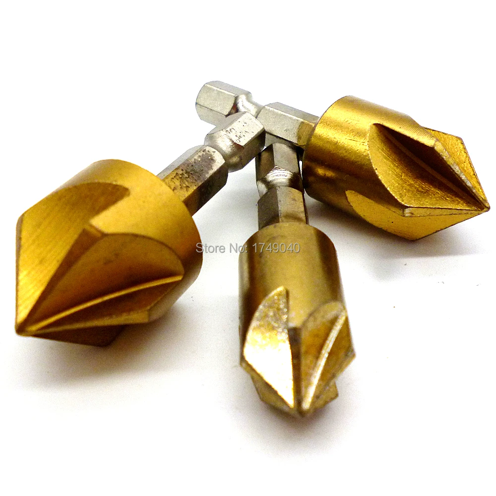 3pc Countersink Drill Bit 1/4 Hex Shank 5 Flute Chamfer Debur