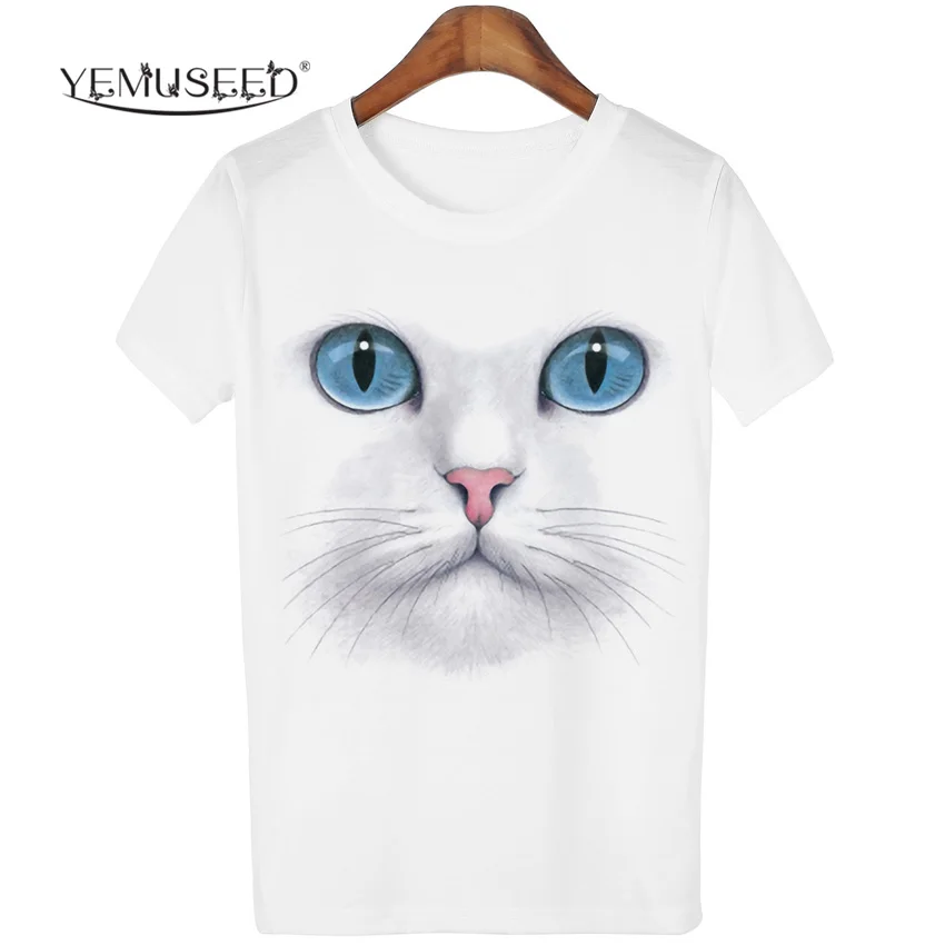 YEMUSEED 3D Топы Harajuku кошка Футболка женская Повседневная kawaii Blusa tumblr футболка тройники размера плюс XL