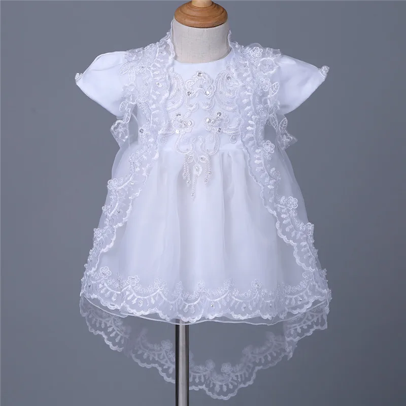 

3Pcs 3-12 Months newborn baptism dress Baby Girls Embroidered Dress Christening Baptism Dress+Bonnet+Cape 1 year birthday dress