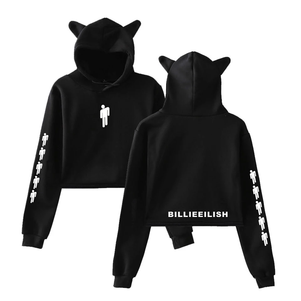 Billie Eilish принт короткий кошачий Топ Толстовка женская летняя толстовка сексуальная одежда Harajuku размера плюс XXL