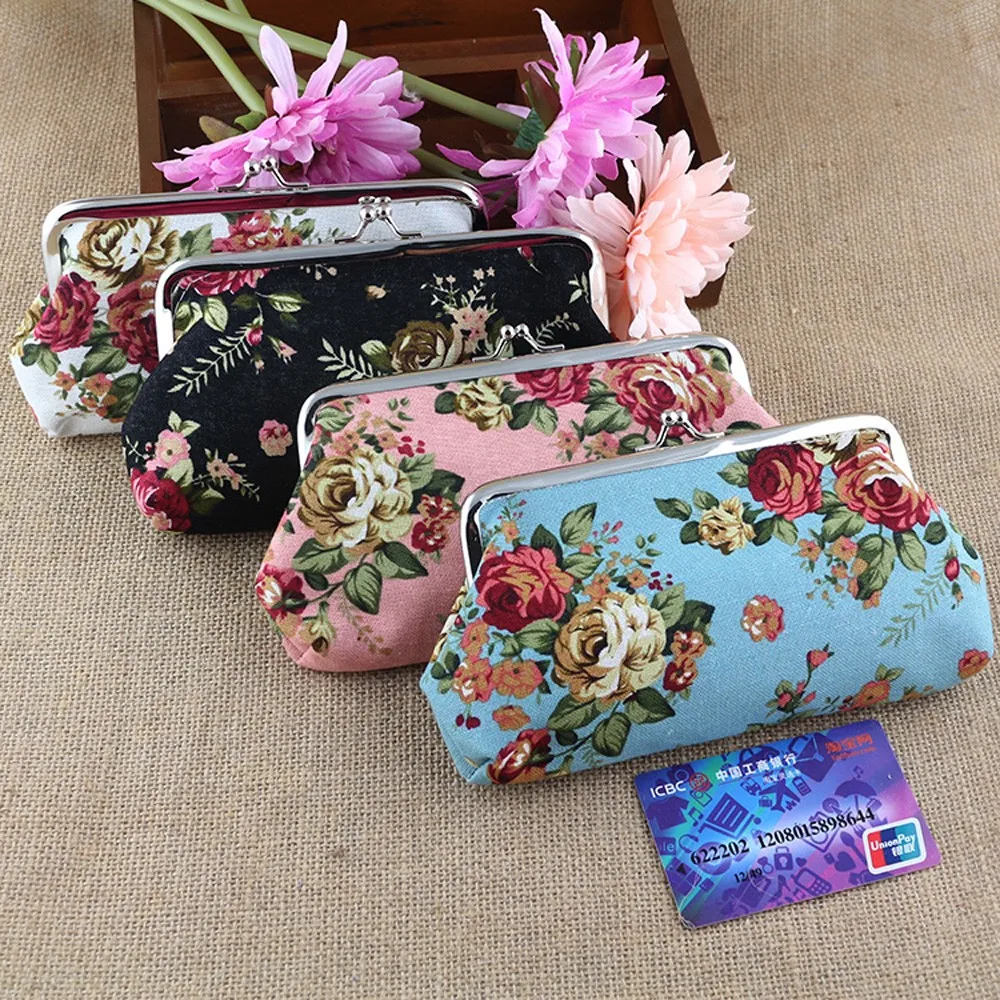 

High Quality Women Purse Lady Retro Vintage Flower Small Wallet Hasp Purse Clutch Bag Cute Portable Key Coin Purse HandBag C523