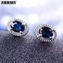 Серьги с натуральным сапфиром, темно-синие, настоящие Твердые 925 пробы Серебряные Серьги с драгоценными камнями для женщин