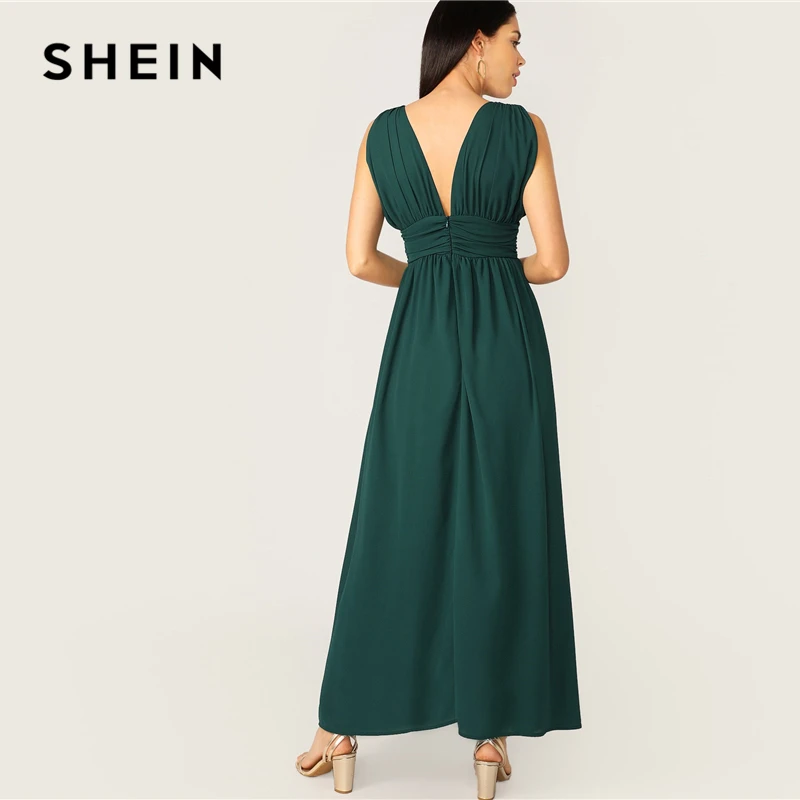 SHEIN Платье На Молнии Сзади С Высоким Разрезом И V Образным Вырезом Женские