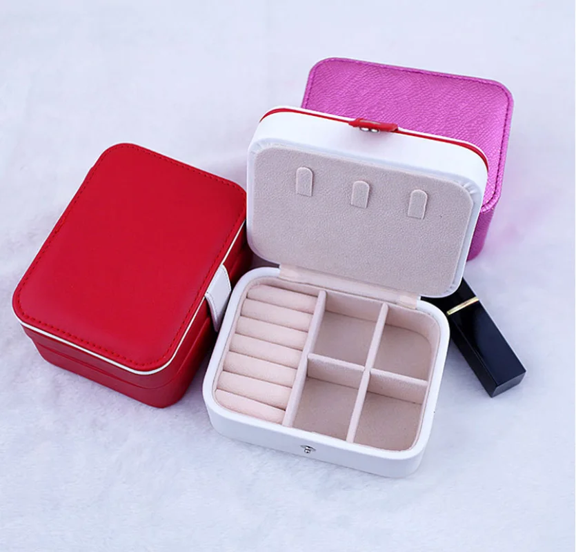 

Hot sale three-ply Button Leather Jewelry Box Ring&Earring Holder Display box Travel Portable Jewellery Organizer Gifts Boxes
