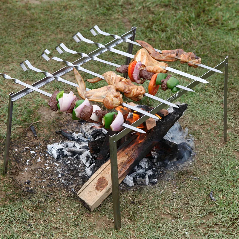 Grill set of 7 skewers stainless steel barbecue gift skewers flat BBQ шашлык 