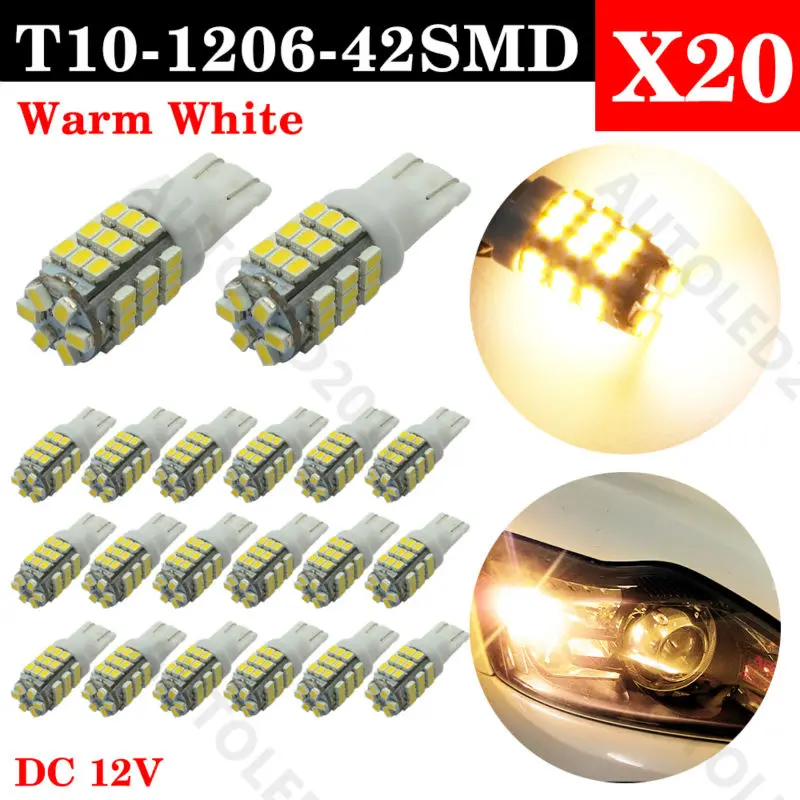 20pcs 6000K Super Bright Xenon Warm White T10 LED Lights Bulbs 3020 SMD