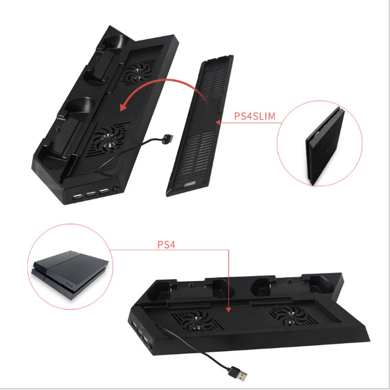 2 в 1 вертикальная подставка с охлаждающим вентилятором для PS4/PS4 Slim двумя портами
