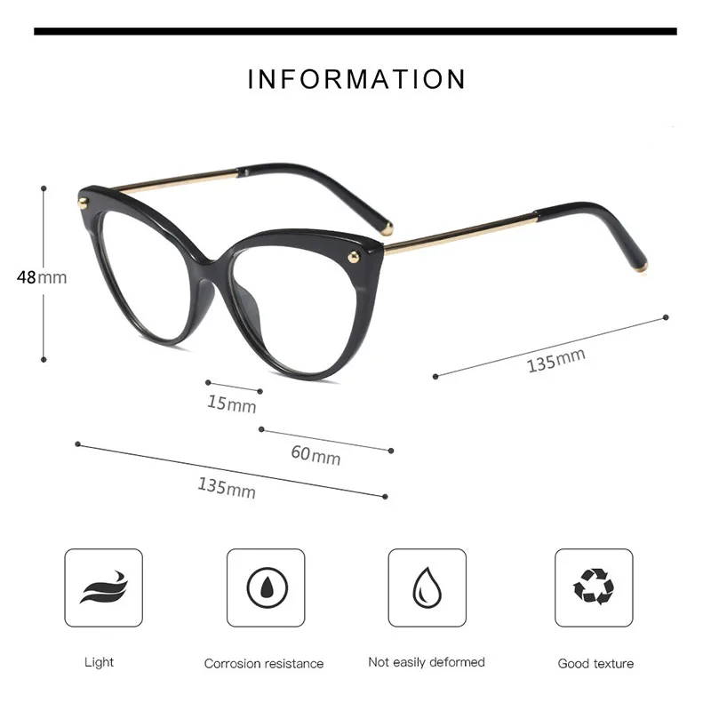 Women Optical Eyeglasses Prescription Metal Legs and Acetate Rim Spectacles for Women Eyewear Glasses Frame Cat-Eye Styles