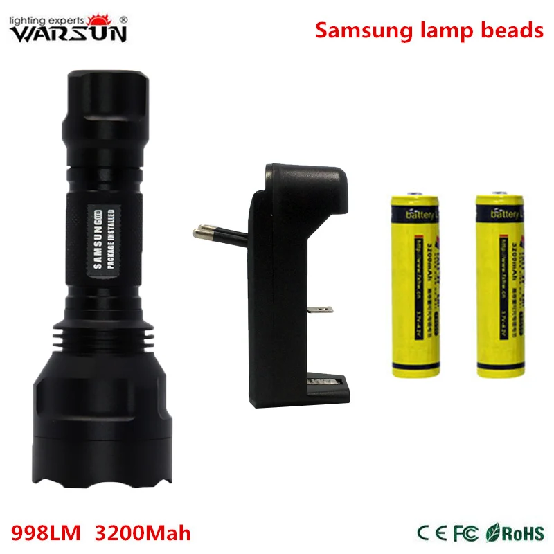 Samsung C8 tactical led flashlight 351 lumen 18650 rechargeable