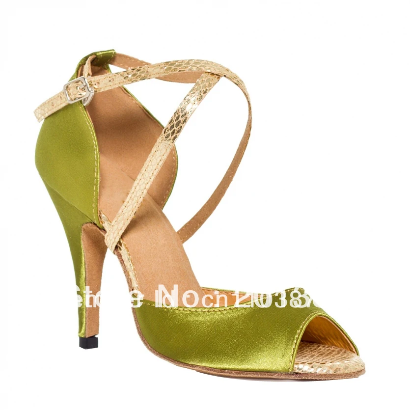 

Women Green Satin Dance Shoes Latin Ballroom Shoes Salsa Dance Shoes Flamenco Dance Sandals