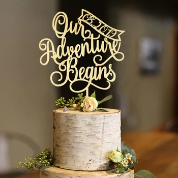 

Our Adventure Begins Cake Topper Personalized Wedding Cake Topper Custom date Cake Topper wood Wedding Decoration