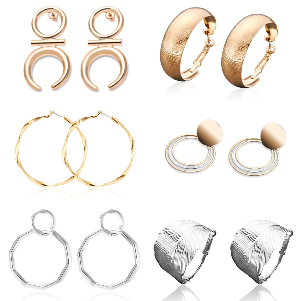 

Wholesale Wide Alloy Punk Earrings Fashion Jewelry Statement Over Size Big Round Earrings For Women Brincos Earring