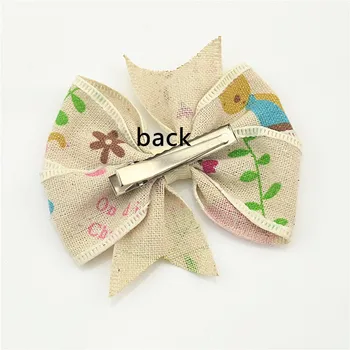 

160pcs/lot New Baby Girl Linen Printing Bow Hair Clips Fish Tail Clips