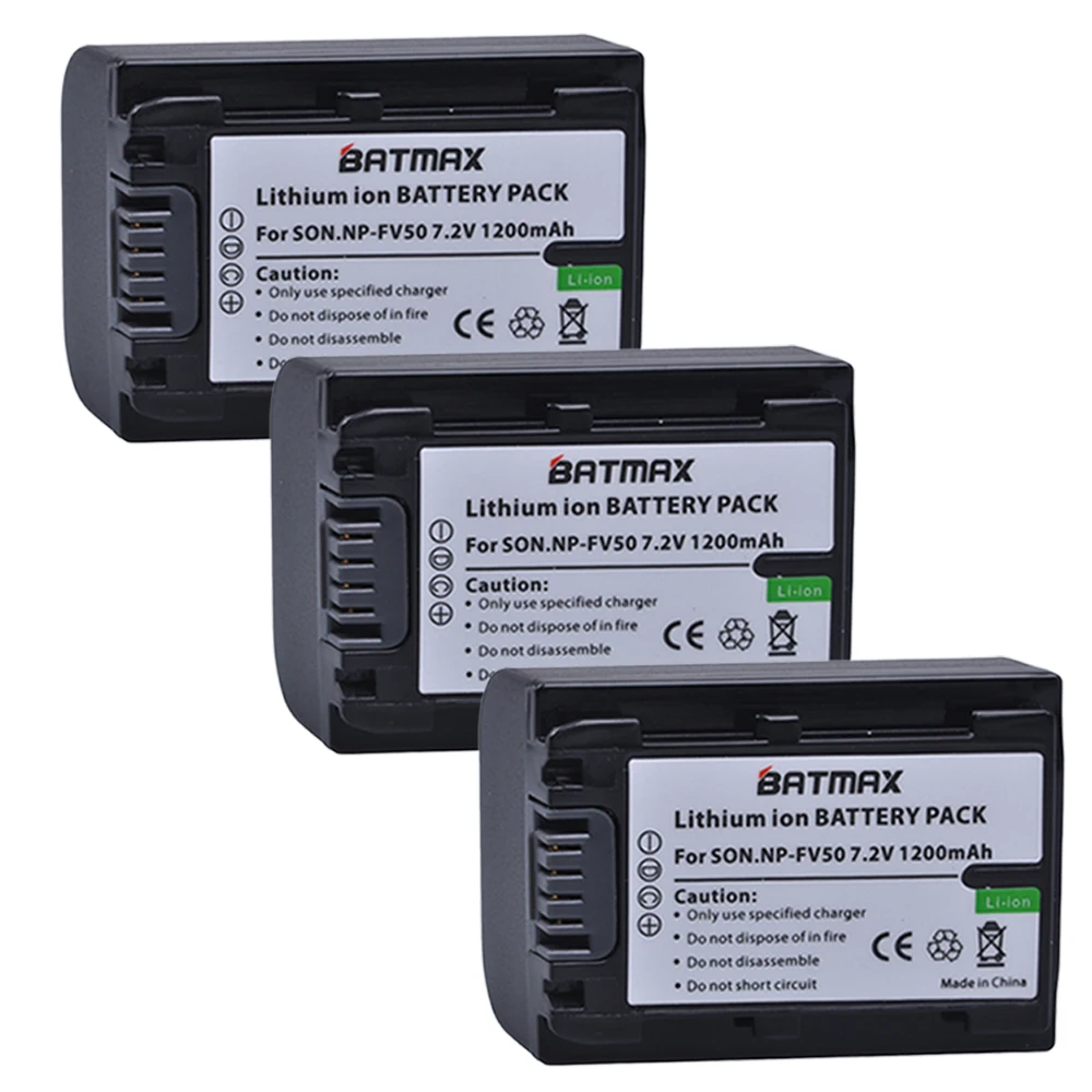 

Batmax 3PCS NP-FV50 NP FV50 Battery for Sony HDR CX390 290E PJ510 820E 790E 660E XR260 CX700E PJ50E 30E SR68 CX180E VG10E