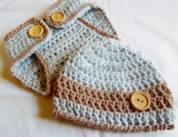 

Baby hat, newborn baby beanie and diaper cover set crocheted in grey and Brown