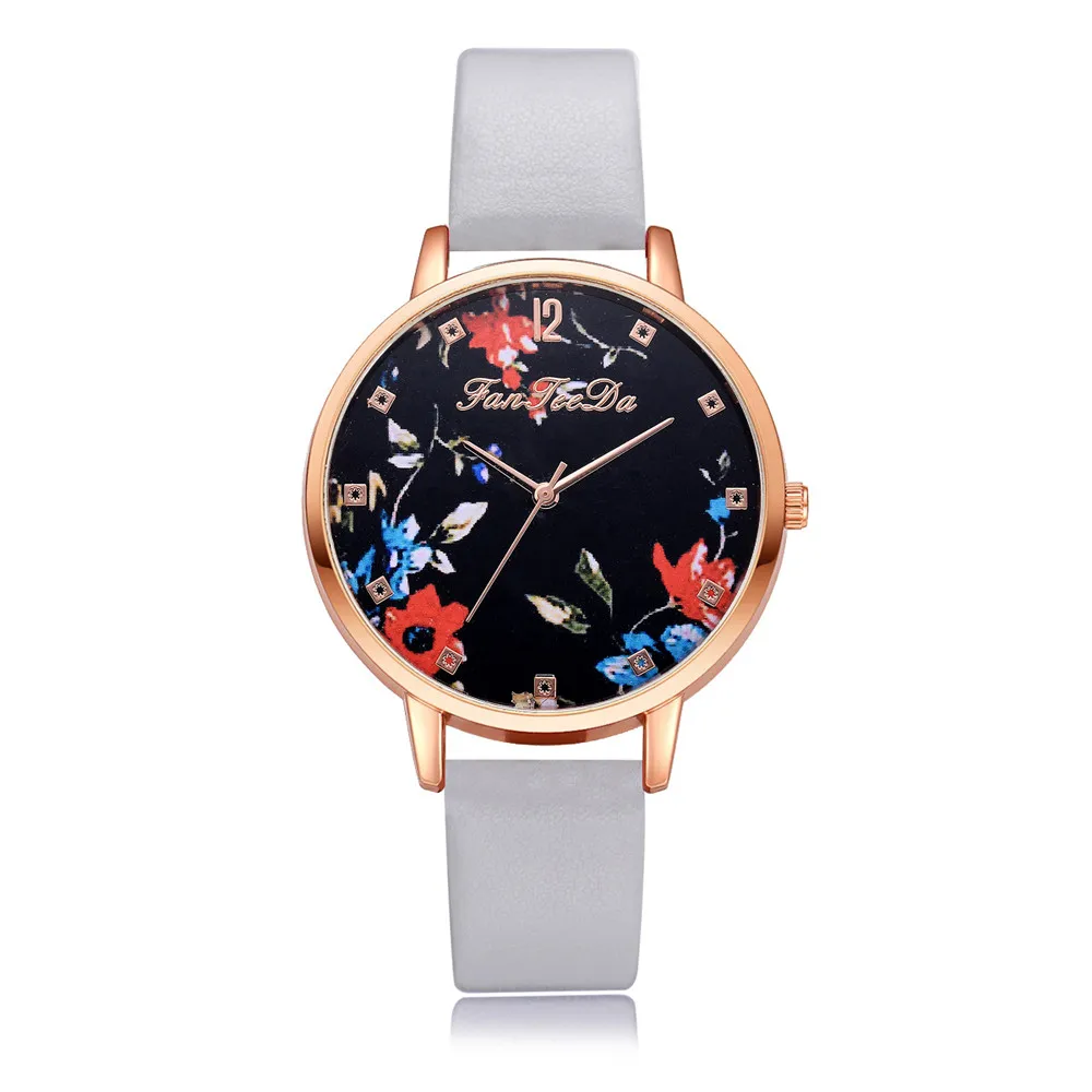 Модные женские часы для девочек Повседневное цветок Циферблат Кожаный обтягивающее платье кварцевые наручные часы женский подарок часы Relogio Feminino A4