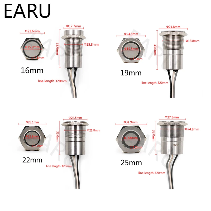 Металлический кнопочный переключатель из нержавеющей стали сенсорный вкл/выкл