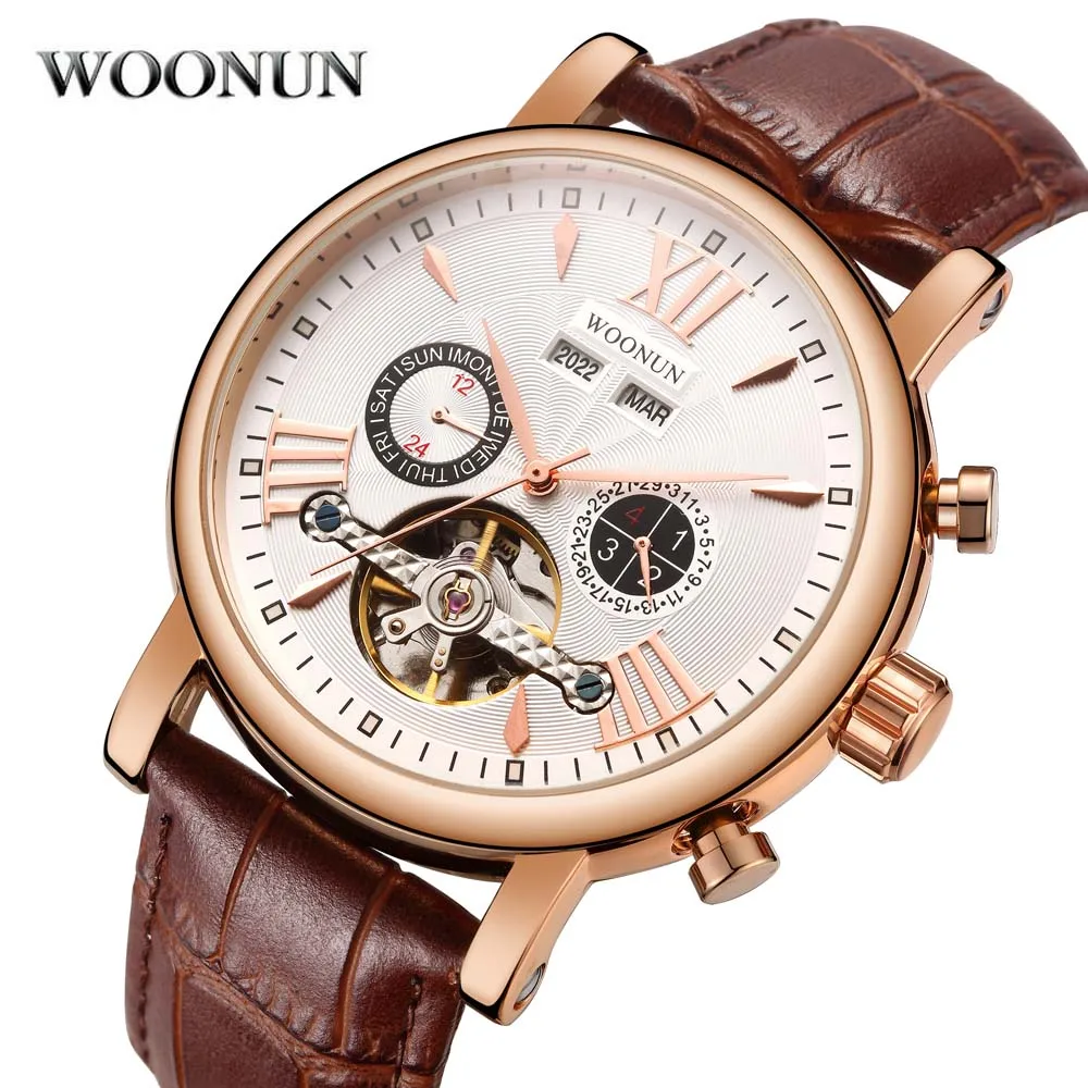 New Men Watches Luxury Rose Gold Mechanical Watches Men Tourbillon Automatic Watches Men Fashion Dress Gentleman Watches